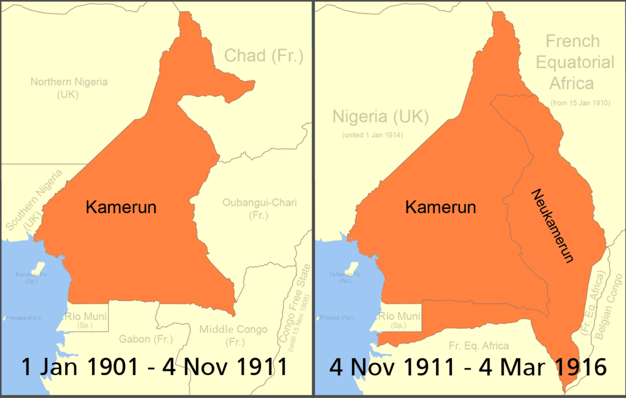 Le Cameroun allemand, avant et après le coup d'Agadir. / Ph. wikipedia