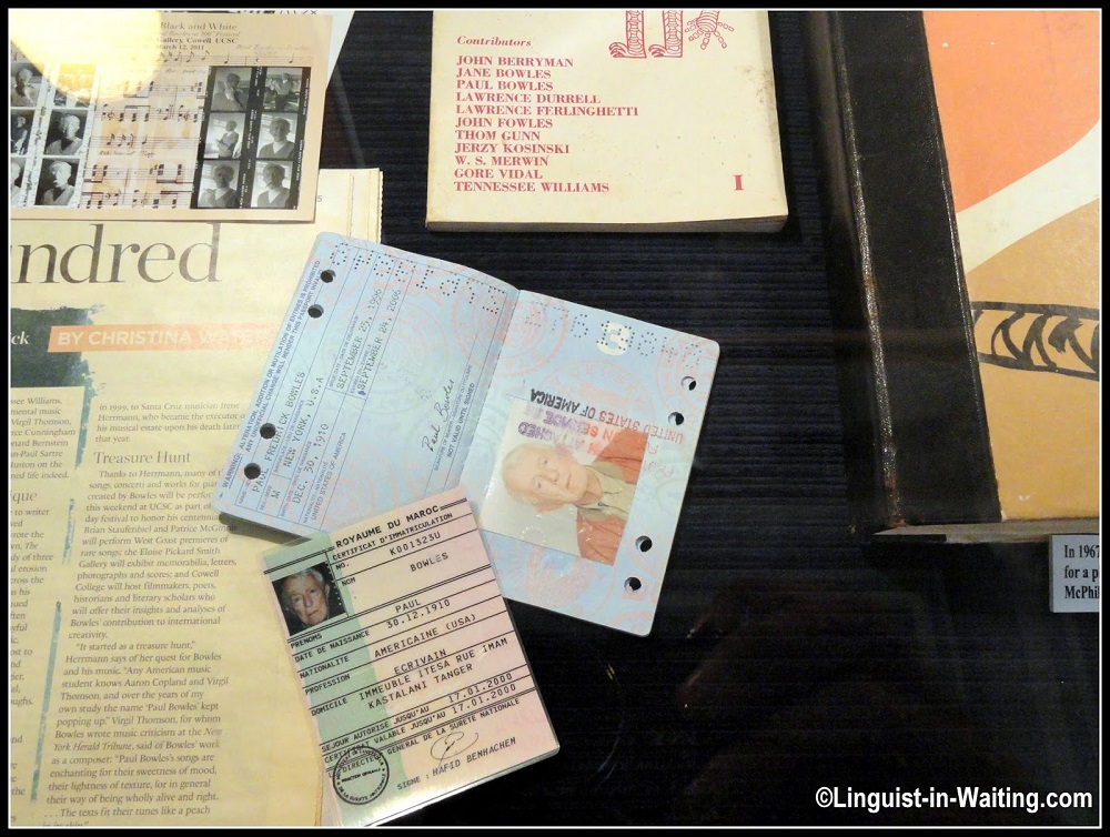 Les pièces d'identité de Paul Bowles, conservées à la Légation américaine de Tanger, avec ses affaires / Ph. linguist-in-waiting.com