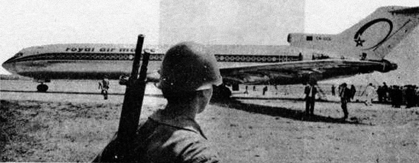 L'avion privé de feu le roi Hassan II après son atterrissage à l'aéroport Rabat-Salé le 16 août 1972. / Ph. DR