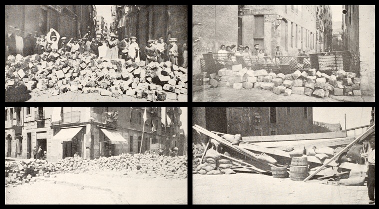 Des barricades dans diverses parties de Barcelone. / Ph. Archives municipales,1909