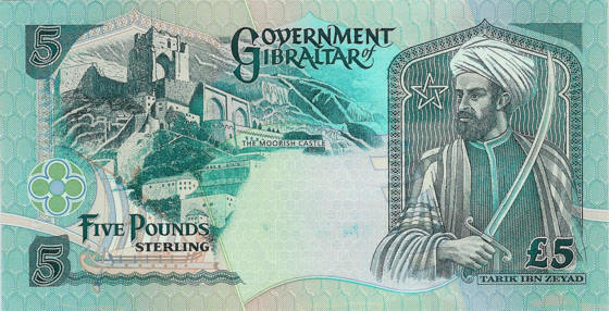 Illustration de Tariq Ibn Ziyad sur un billet de banque édité à Gibraltar par le gouvernement britannique en 1995. / Ph. Ballandalus 