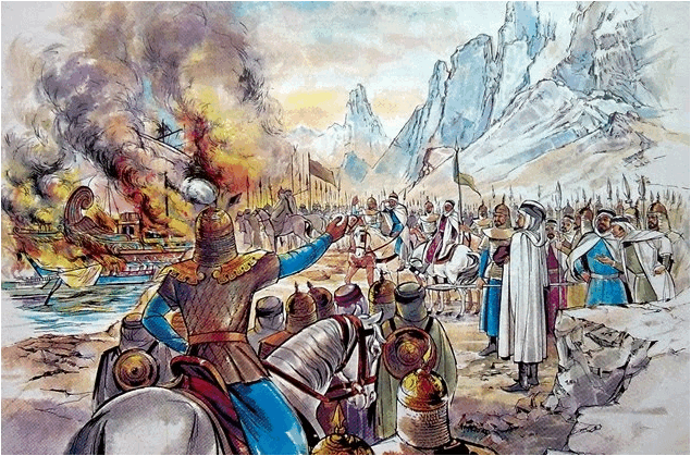 Illustration de l’arrivée du premier contingent de musulmans en Espagne en 711. / Ph. DR