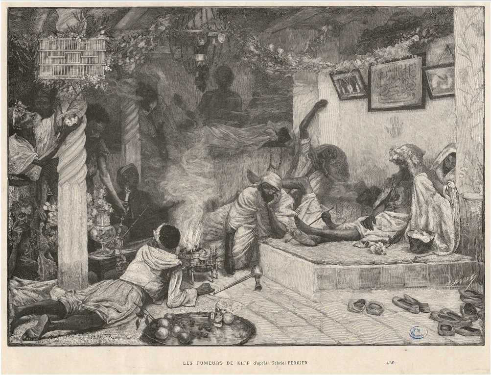 Des fumeurs de kiff imagés par Gabriel Ferrier au XIXe siècle